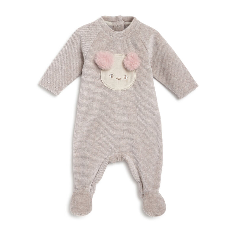 Girls Light Natural Embellished Nappy Opening Babysuit image number 0